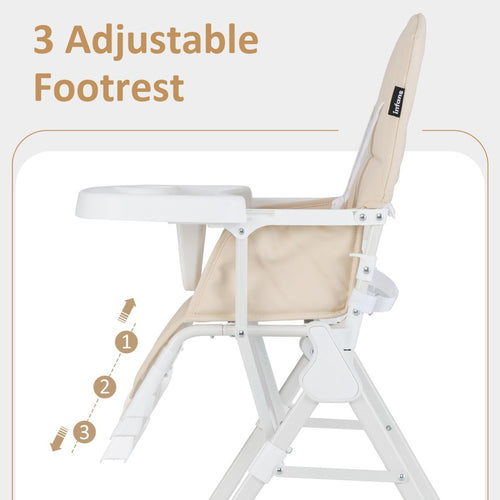 Baby Foldable High Chair with Removable Adjustable Tray and PU Seat Cushion