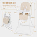 Baby Foldable High Chair with Removable Adjustable Tray and PU Seat Cushion