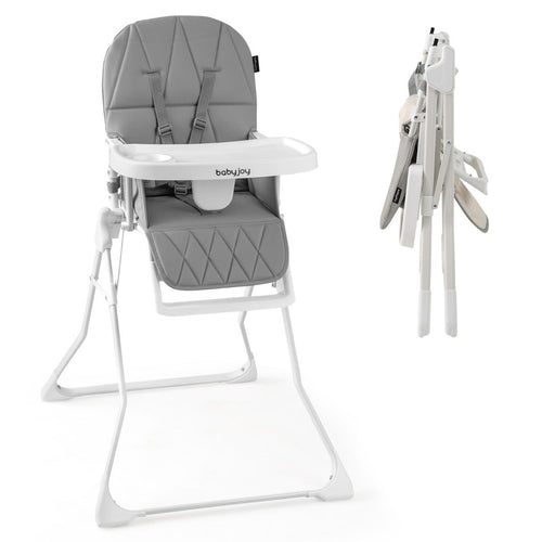 Foldable High Chair Easy Clean Compact Highchair with Removable Adjustable Tray and PU Seat Cushion