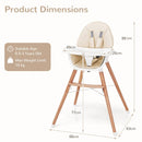 Wooden High Chair with Double 4-Gear Tray for Babies