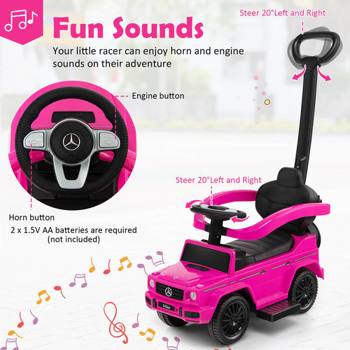 3-in-1 Licensed Mercedes Benz Ride on Push Car with Push Handle