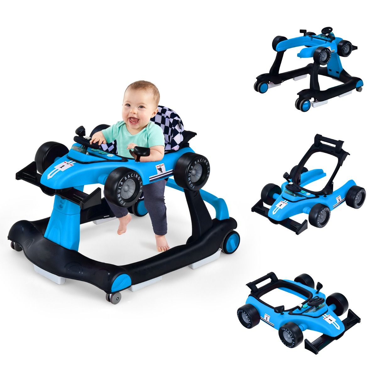 4-in-1 Foldable Activity Car Walker with Adjustable Height and Speed