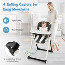 Foldable high chair with tilted backrest and adjustable height