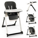 Foldable high chair with tilted backrest and adjustable height
