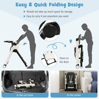 Foldable high chair with tilted backrest and adjustable height