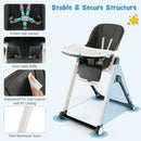 Foldable high chair with tilted backrest and adjustable height