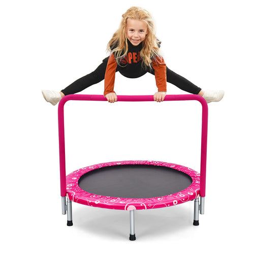 36” Kids Trampoline, Foldable Mini Rebounder with Full Covered Handle and Safety Pad