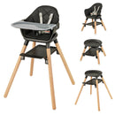 6-in-1 Convertible Wooden High Chair Baby High Chair with Double Dishwasher Safe Trays