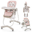 High Chair for Babies & Toddlers Folding Baby Highchair w/Rolling Wheels Adjustable Height