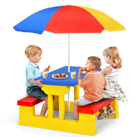 Kids Picnic Table Set, Table Bench Set for Toddlers w/Removable Umbrella