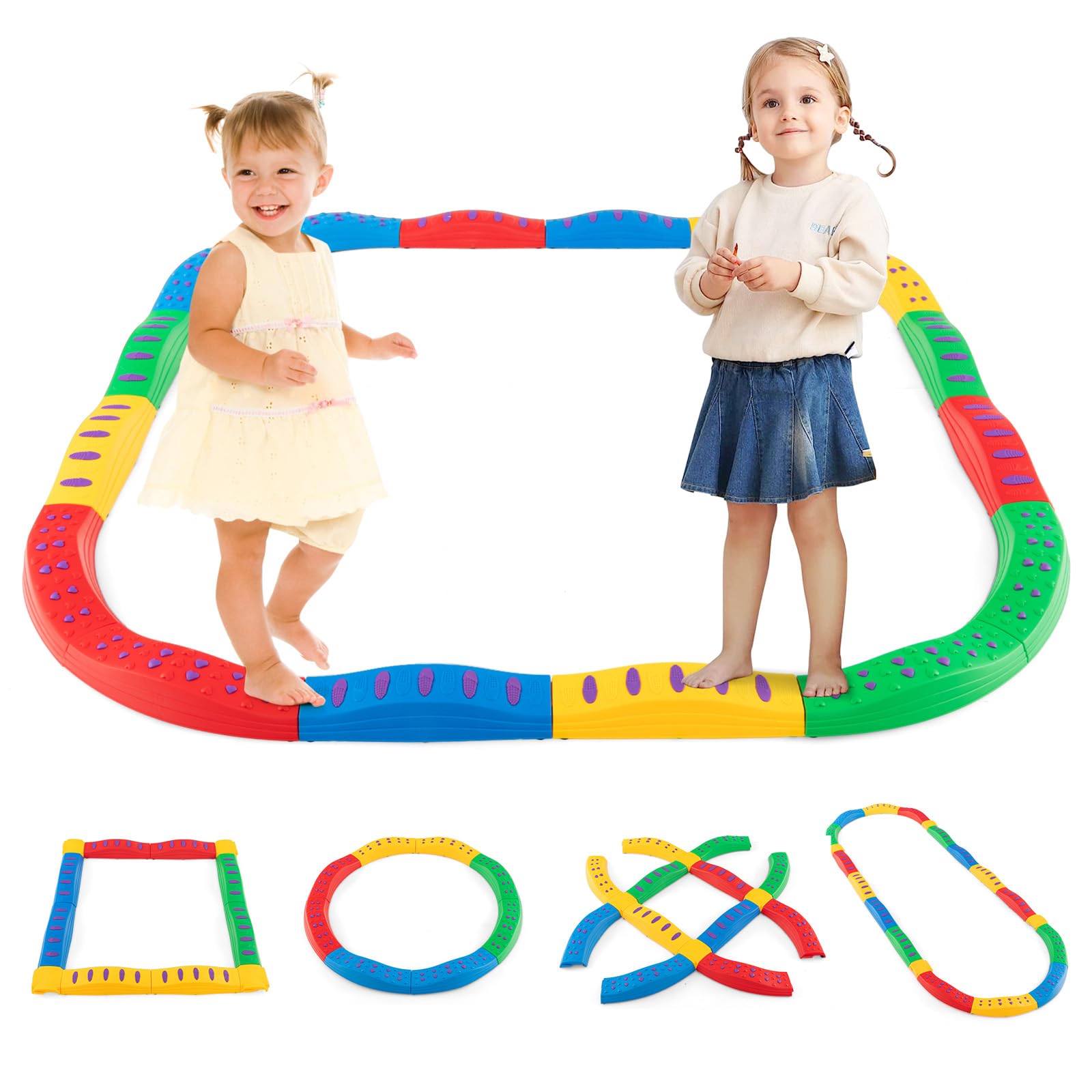 INFANS Kids Balance Beam Stepping Stones Set 20 PCS Montessori Obstacle Course for Toddler Indoor Outdoor