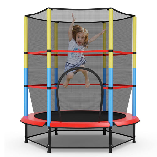 55" Kids Trampoline with Safety Enclosure Net, Mini Toddler Trampoline w/Seamless Jump Mat