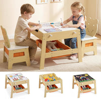 INFANS Kids Table and Chair Set, 4 in 1 Wooden Activity Desk