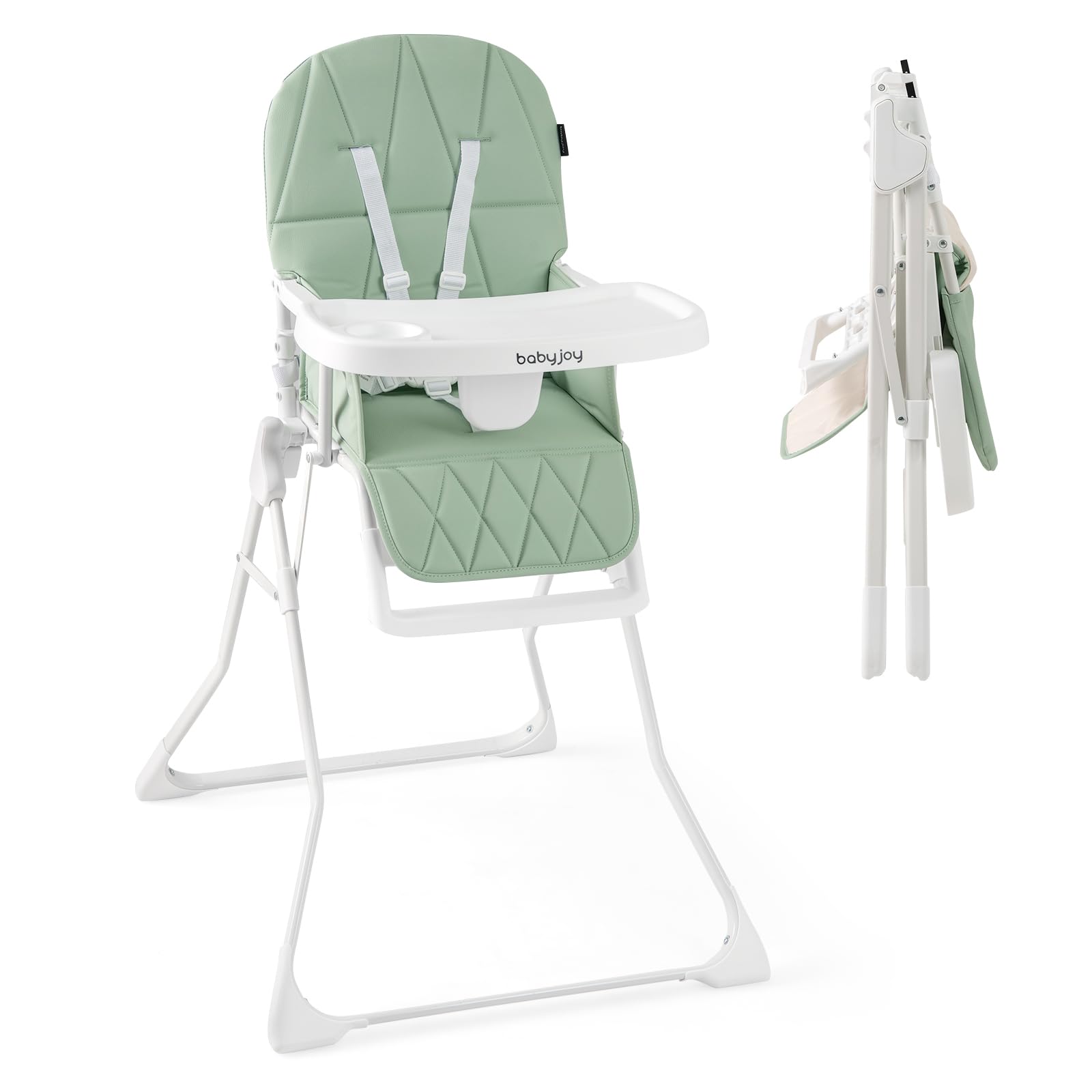 oldable High Chair Easy Clean Compact Highchair with Removable Adjustable Tray and PU Seat Cushion