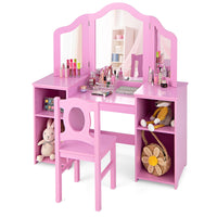2-in-1 Kids Vanity Table and Chair Set with Removable Mirror