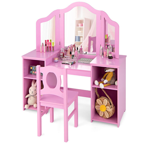 2-in-1 Kids Vanity Table and Chair Set with Removable Mirror