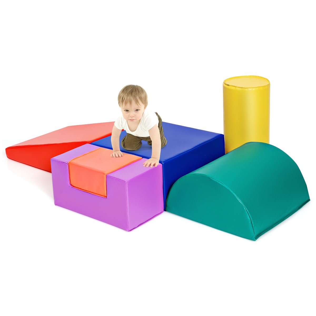 Foam Climbing Blocks for Toddlers 1-3, 6 Pieces Indoor Climb and Crawl Activity Playset with Rectangles