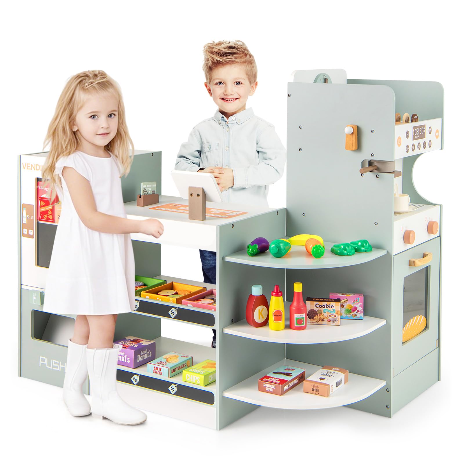 Grocery Store Playset, Kids Play Store, Wooden Supermarket Playset