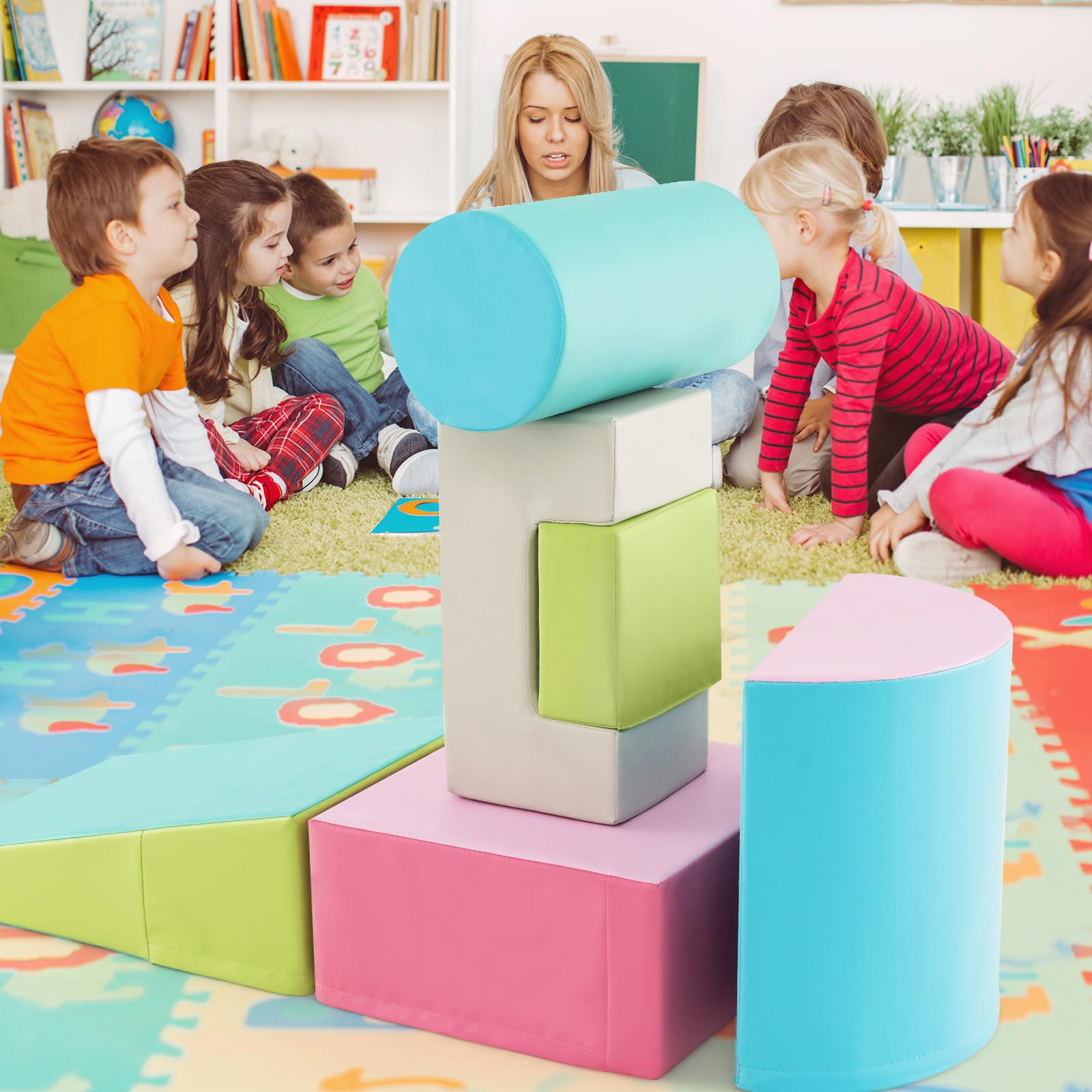 Foam Climbing Blocks for Toddlers 1-3, 6 Pieces Indoor Climb and Crawl Activity Playset with Rectangles