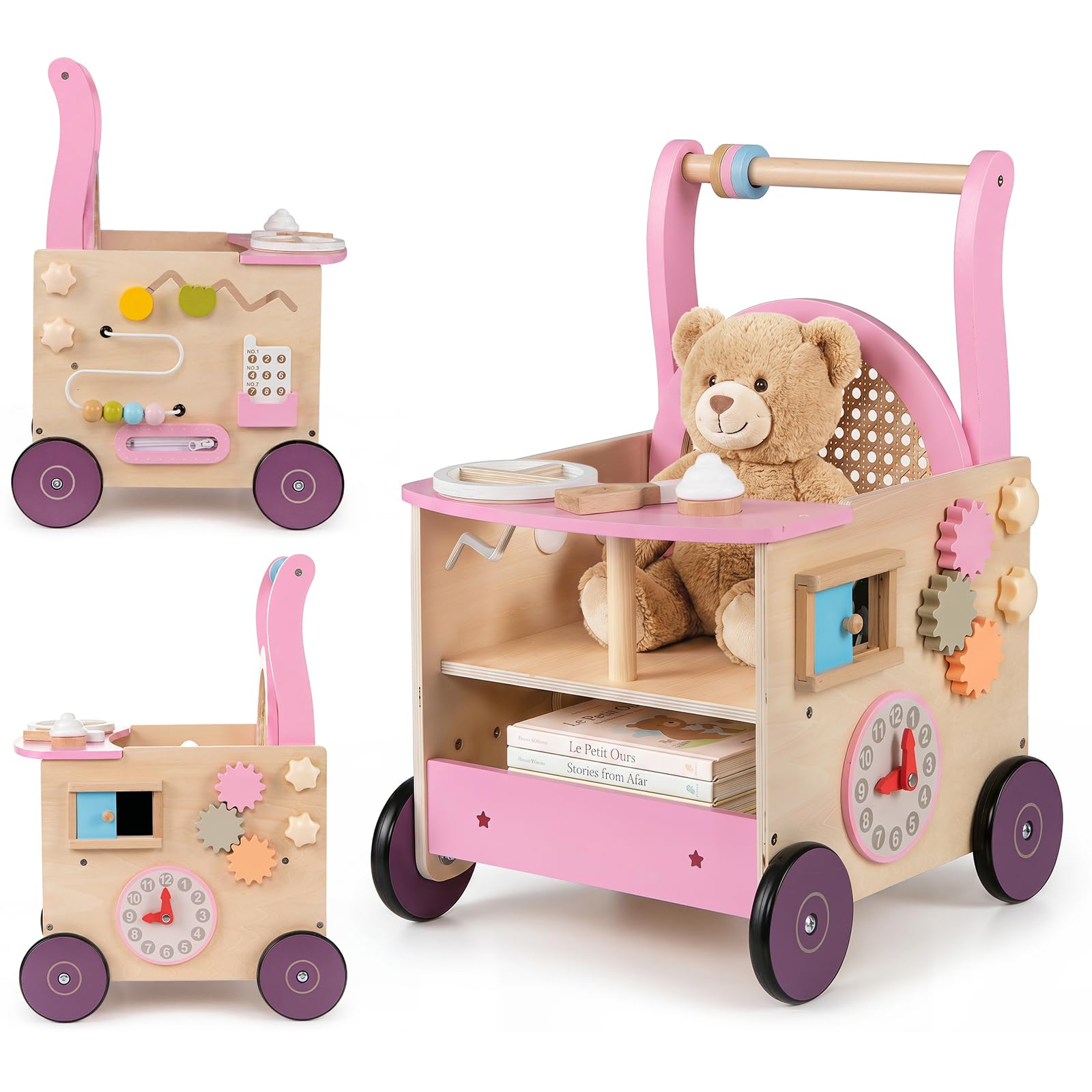 Wooden Baby Walker, Activity Center Push Walking Toy
