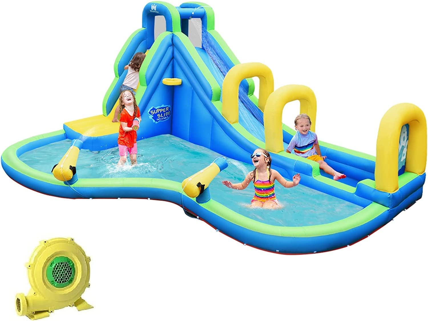 Kids Inflatable Water Slide, 5 in 1 Giant Water Slide Bouncer Park w/Splash Pool