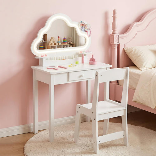 Kids Vanity with Lights, Princess Makeup Dressing Desk