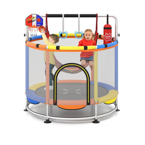 55" Trampoline for Kids Indoor Outdoor Adjustable Toddler Trampoline with Safety Enclosure Net