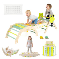 Pikler Triangle Set, 13 in 1 Frog Theme Foldable Wooden Montessori Toddler Climbing Toys