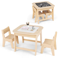 INFANS Kids Table and Chair Set, 3 in 1 Wooden Activity Table with Removable Blackboard and Whiteboard