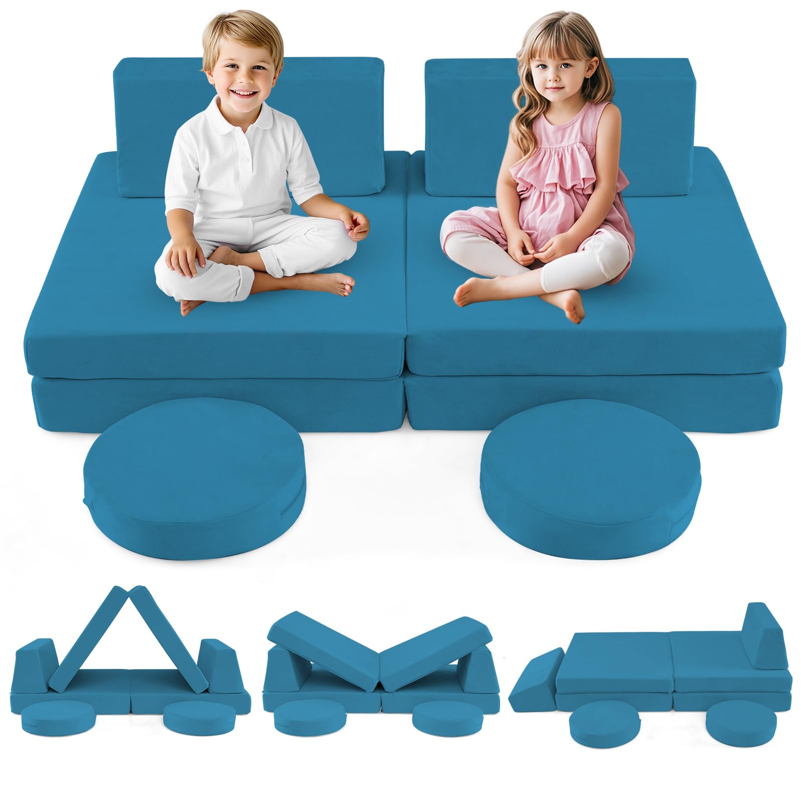 INFANS Modular Kids Play Couch 6 PCS Toddler Creative Sectional Fort Building Sofa for Playroom