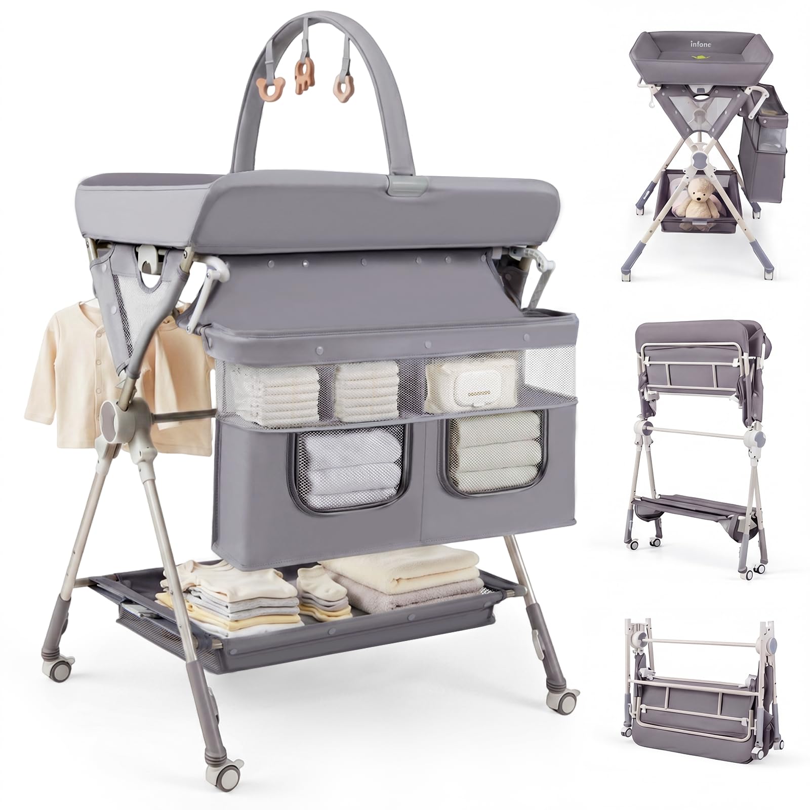 INFANS Portable Baby Changing Table with Wheels