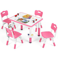 Kids Table and 4 Chairs Set, Height Adjustable Children Activity Desk with Graffiti Desktop 2 Storage Boxes