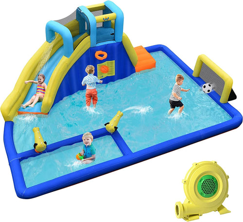 Inflatable Water Slide for Kids, 6-in-1 Kids Giant Water Park w/Large Water Soccer Splash Pool(with 680W Blower)