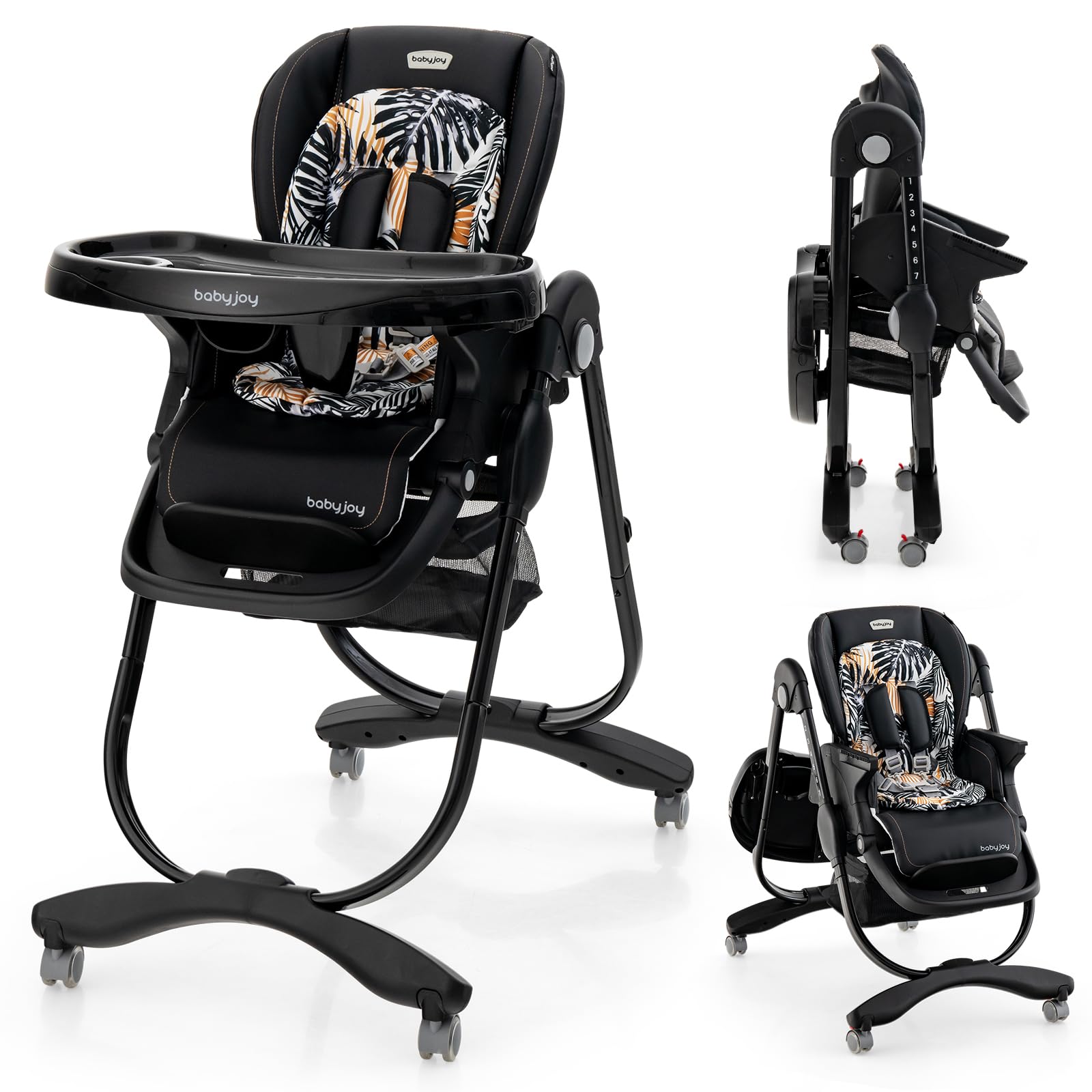 High Chair for Babies & Toddlers Folding Baby Highchair w/Rolling Wheels Adjustable Height