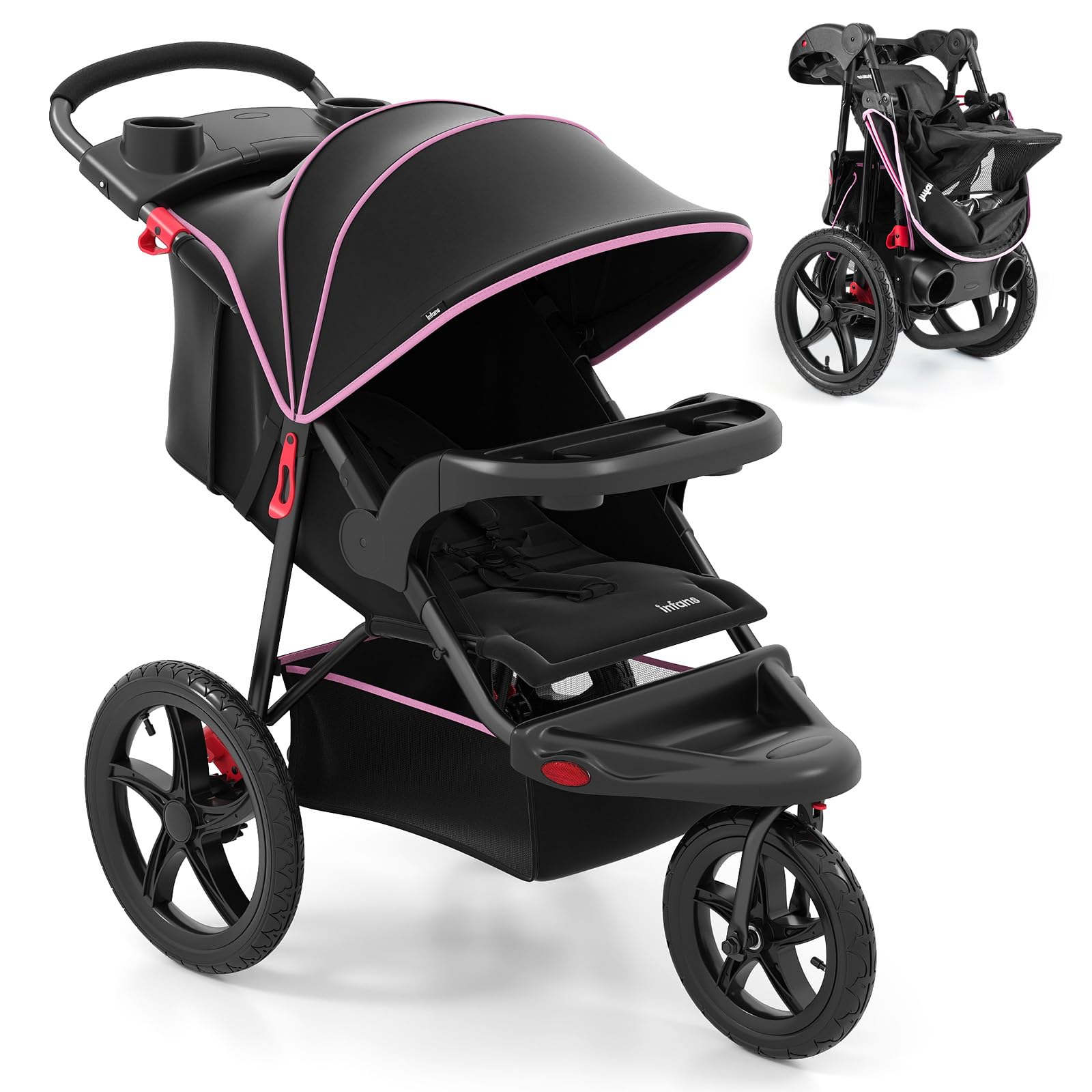 INFANS Jogging Stroller, Foldable Jogger with Air-Filled Tires Shock Absorbing Suspension