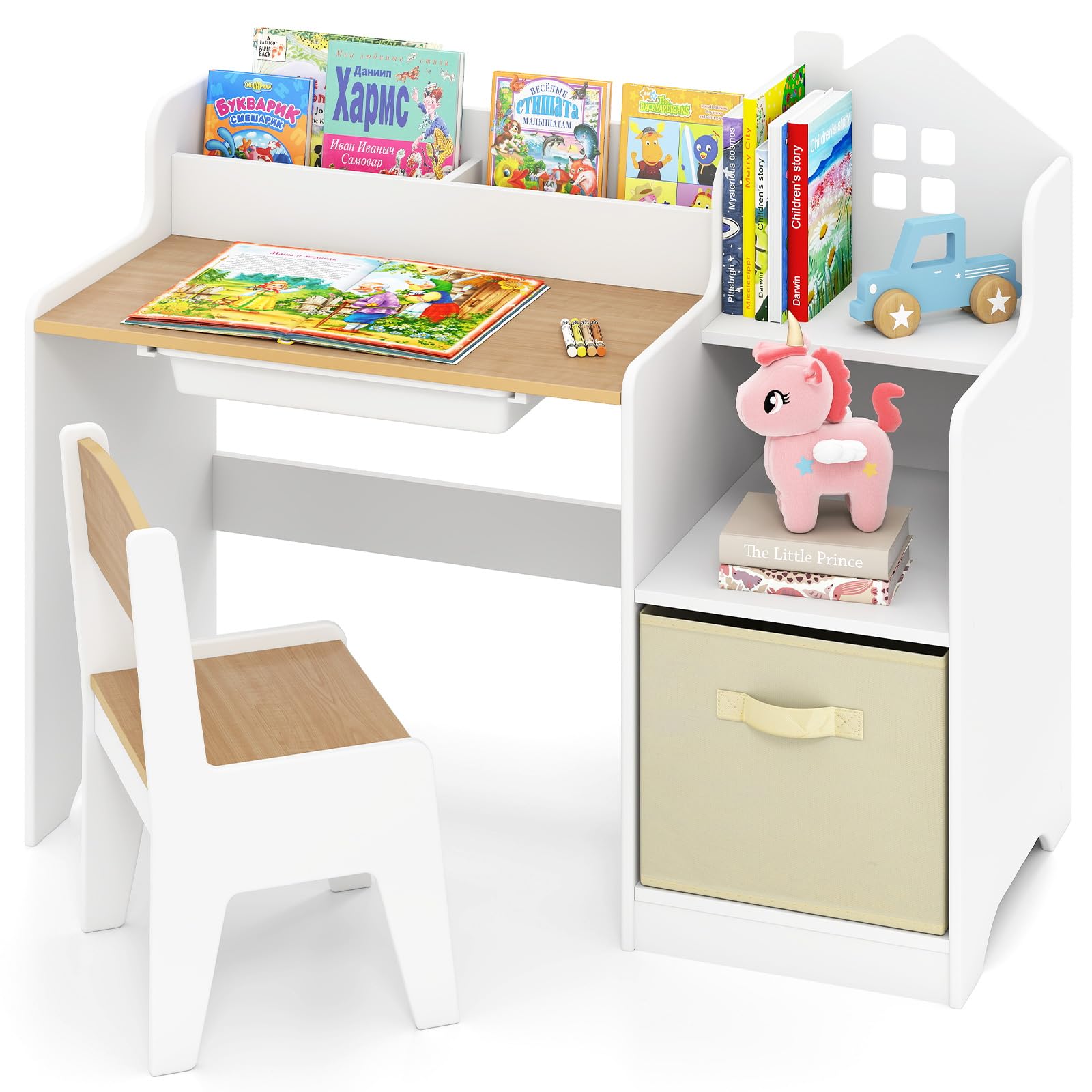 INFANS Kids Table and Chair Set Toddler Art Craft Play Wood Activity Desk with Chairs