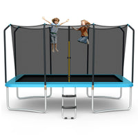 14 x 8FT 200 kg Weight Capacity Outdoor Kids Trampoline ASTM Certified Rectangular Trampoline with Enclosure Net, Safety Net and Ladder