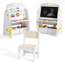 Easel for Kids with Stool, 4-in-1 Double-Sided Adjustable Magnetic Chalkboard with Paper Roll