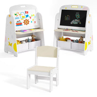 Easel for Kids with Stool, 4-in-1 Double-Sided Adjustable Magnetic Chalkboard with Paper Roll