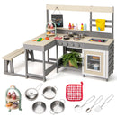 Outdoor Play Kitchen with Faucet Chalkboard Stoves Removable Sink Cooking Accessories