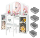 INFANS Kids Vanity, Princess Makeup Desk and Chair Set with Lights Mirror Drawer Storage Shelves