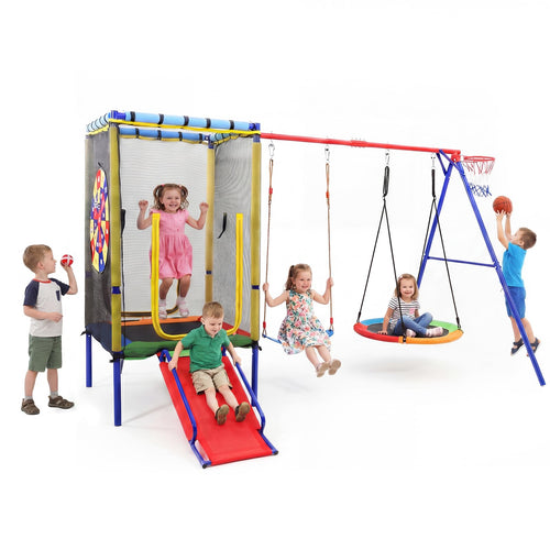 Swing Sets for Backyard, 6 in 1 Outdoor 220KG Heavy Duty A-Frame Metal Stand