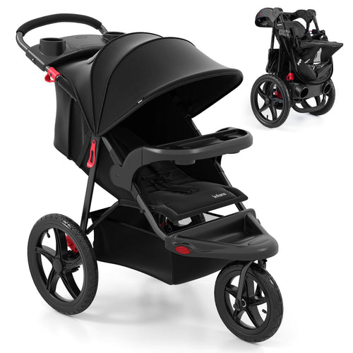 INFANS Jogging Stroller, Foldable Jogger with Air-Filled Tires Shock Absorbing Suspension
