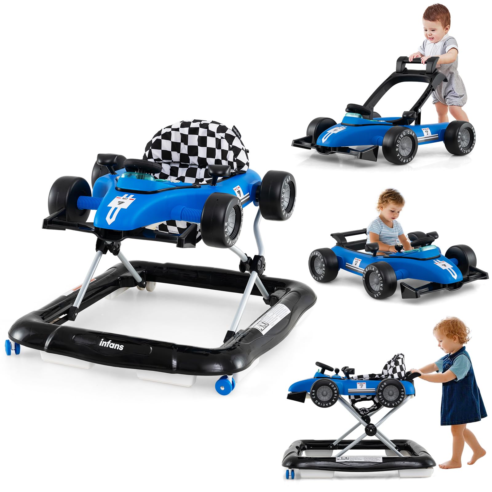 INFANS 4 in 1 Baby Walker, Foldable Toddler Activity Center with Adjustable Height