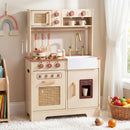 Play Kitchen, Wooden Kids Cooking Toy with Realistic Lights Sounds