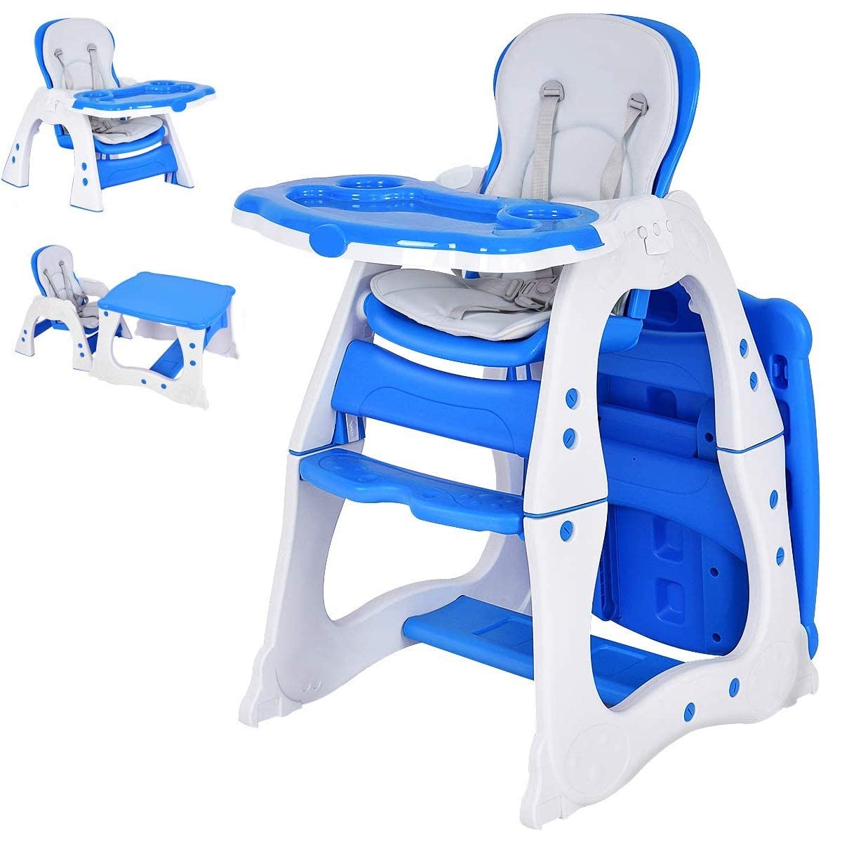 Baby High Chair 3 in 1 Infant Table and Chair Set Convertible Booster Seat with 3-Position Adjustable Feeding Tray