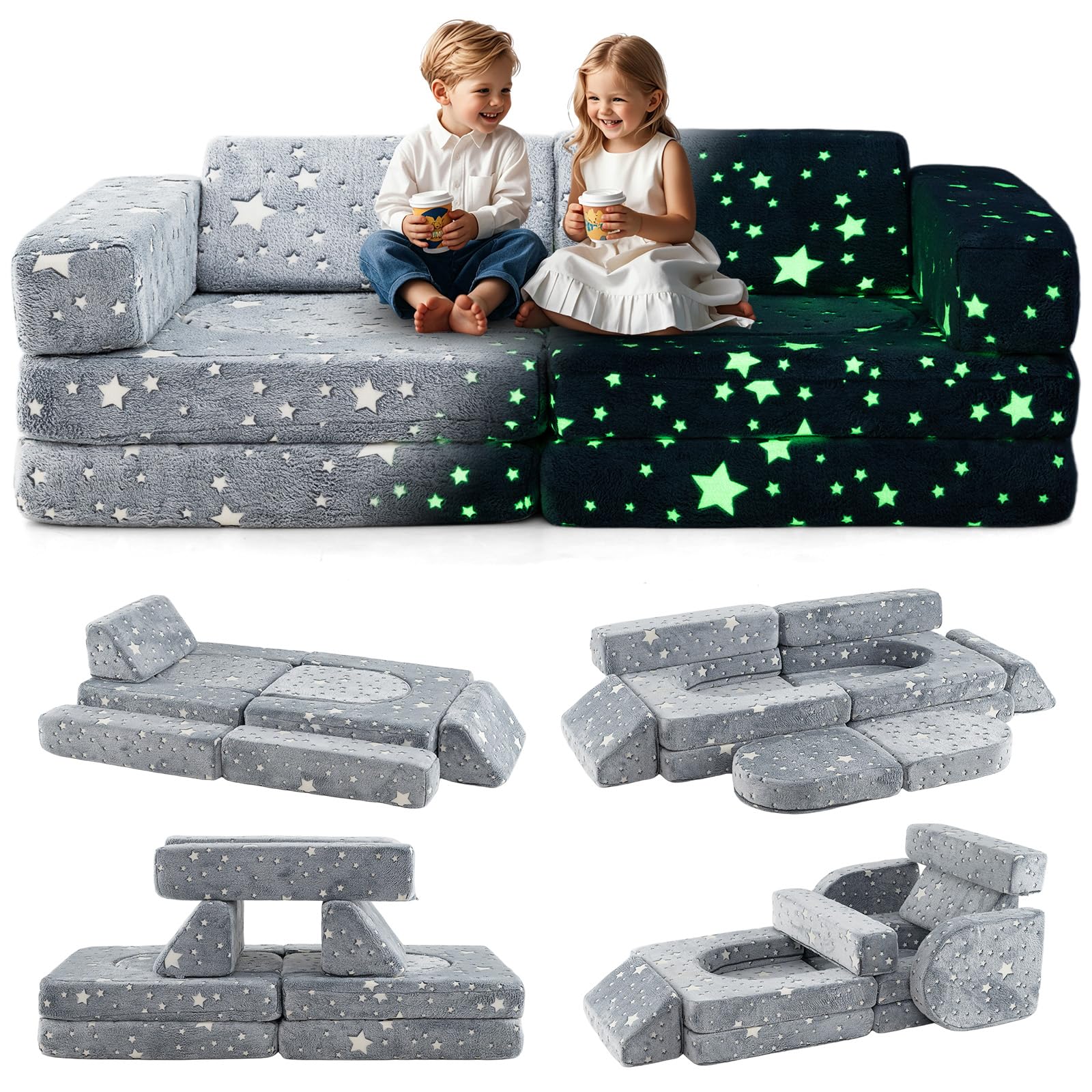 Modular Kids Play Couch, 8 PCS Toddler Creative Sectional Building Sofa