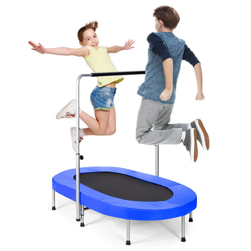 Double Trampoline for 2 Kids, Children Foldable Jumping Fitness Trampoline w/Adjustable Handrail & Safety Pad