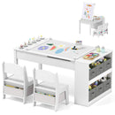 Toddler Art Craft Play Wood Activity Desk with 2 Chairs 4 Storage Canvas Bins Paper Roll for Writing Drawing