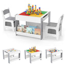 Kids Table and Chair Set, 4 in 1 Building Block Wooden Activity Desk with Reversible Tabletop Storage Drawers